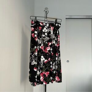 Banana Republic black floral midi skirt